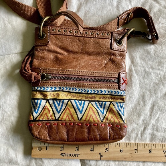 THE SAK Pax Leather Small Crossbody Purse Tribal Brown Convertible Strap Boho - Picture 14 of 16